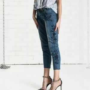One Teaspoon Lola Freebirds II Skinny Jeans Americano Rose Embroidery Size 28